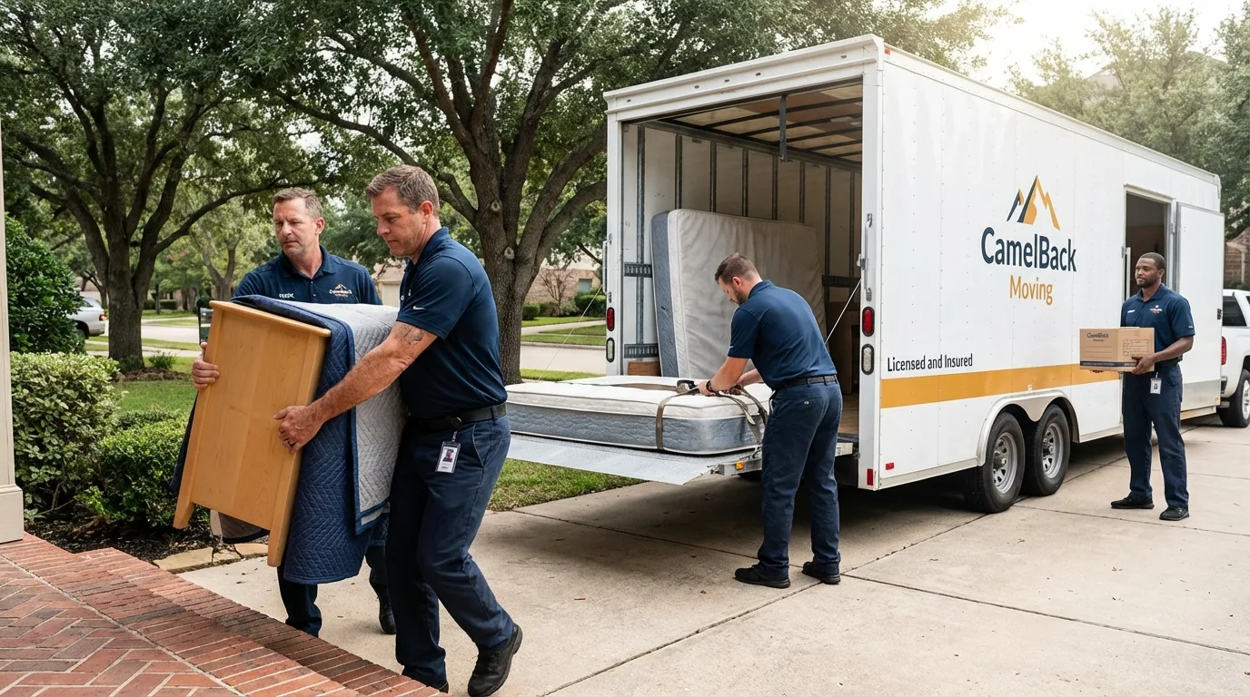 Crew loading residential truck for cross-state move from Rio Hondo, TX