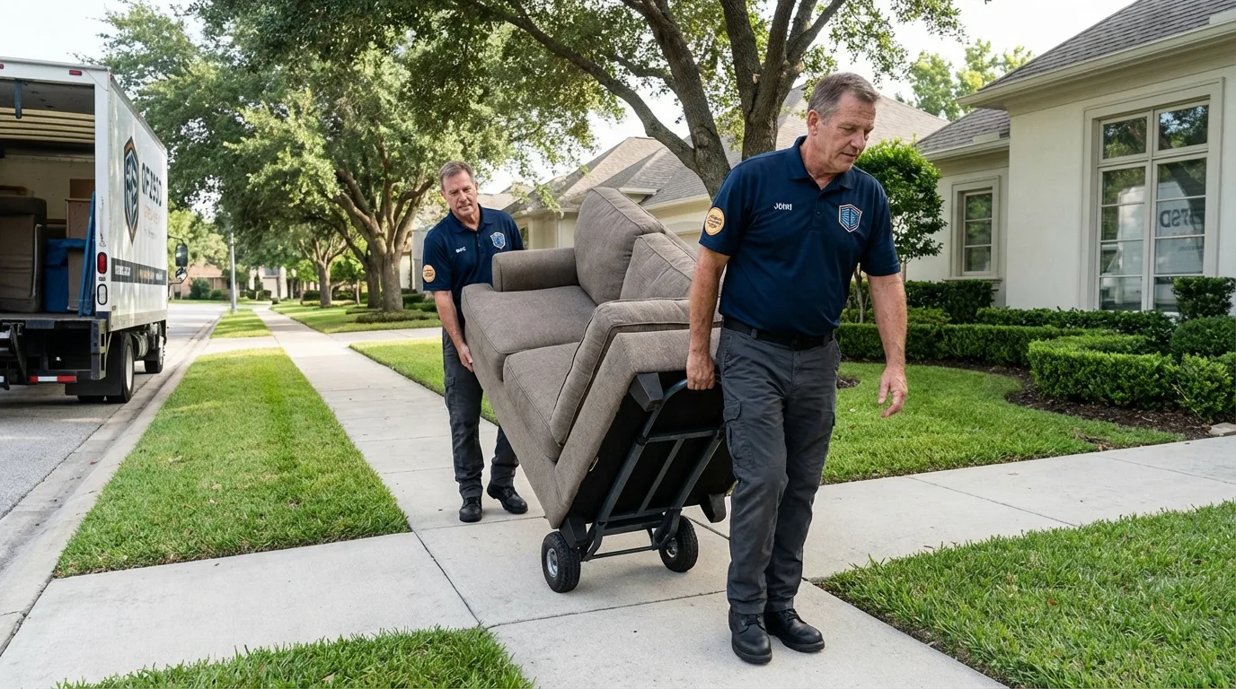 Local residential moving crew loading furniture in Rio Hondo, TX